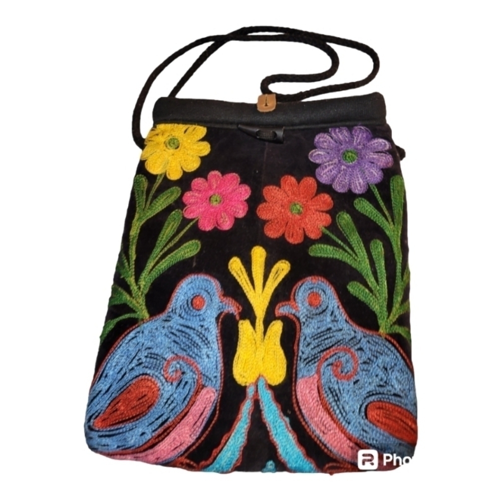 Unique boho chic Embroidered stitched crossbody purse birds 🐦 flowers 💐